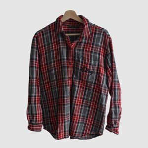 Obey Plaid Flannel Button-Up Shirt – Red/Black, Size S